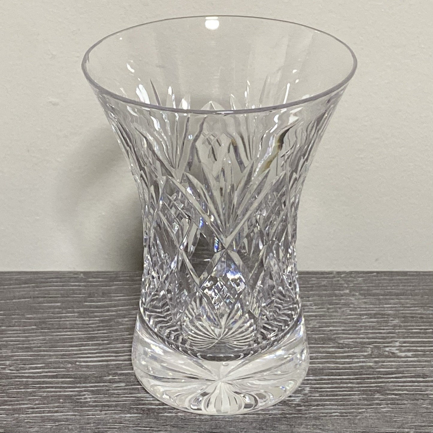 Vintage Small Round Cut Crystal Glass Vase Art Deco Diamond Pattern Retro Style