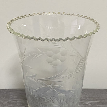 Vintage Crystal Cut Glass Clear Round Floral Art Deco Flared Rimmed Edge Vase