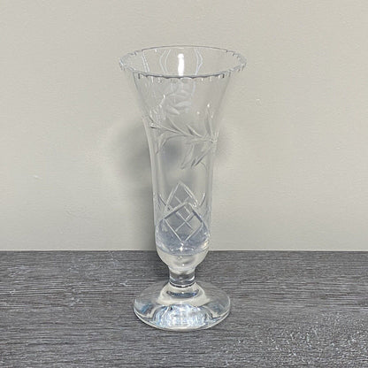 Vintage Crystal Cut Glass Clear Round Floral Art Deco Flared Fluted Flower Vase