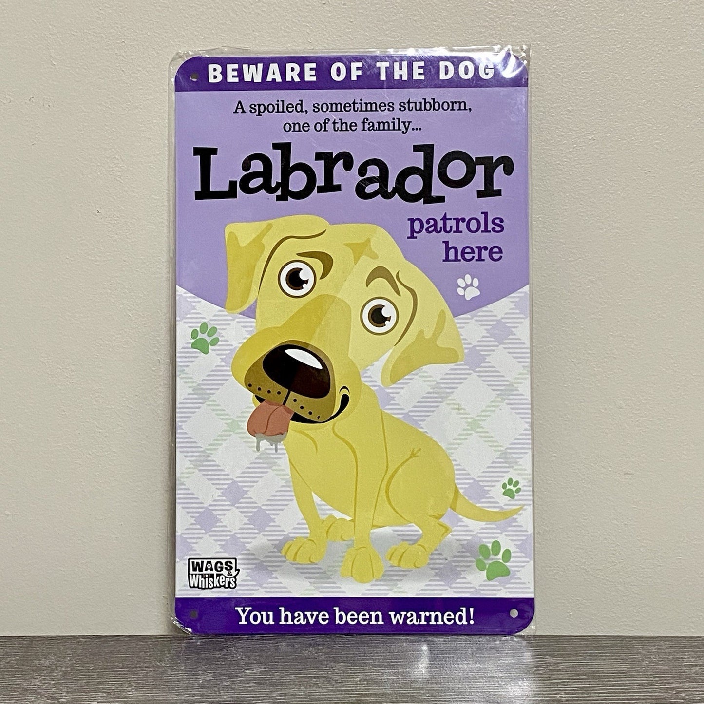 Labrador Patrols Here Dog Metal Tin Plaque Sign Poster Wags & Whiskers Wall Art