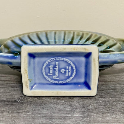 Vintage Irish Porcelain Blue Green Planter Double Handled 8 1/4” Length Ireland