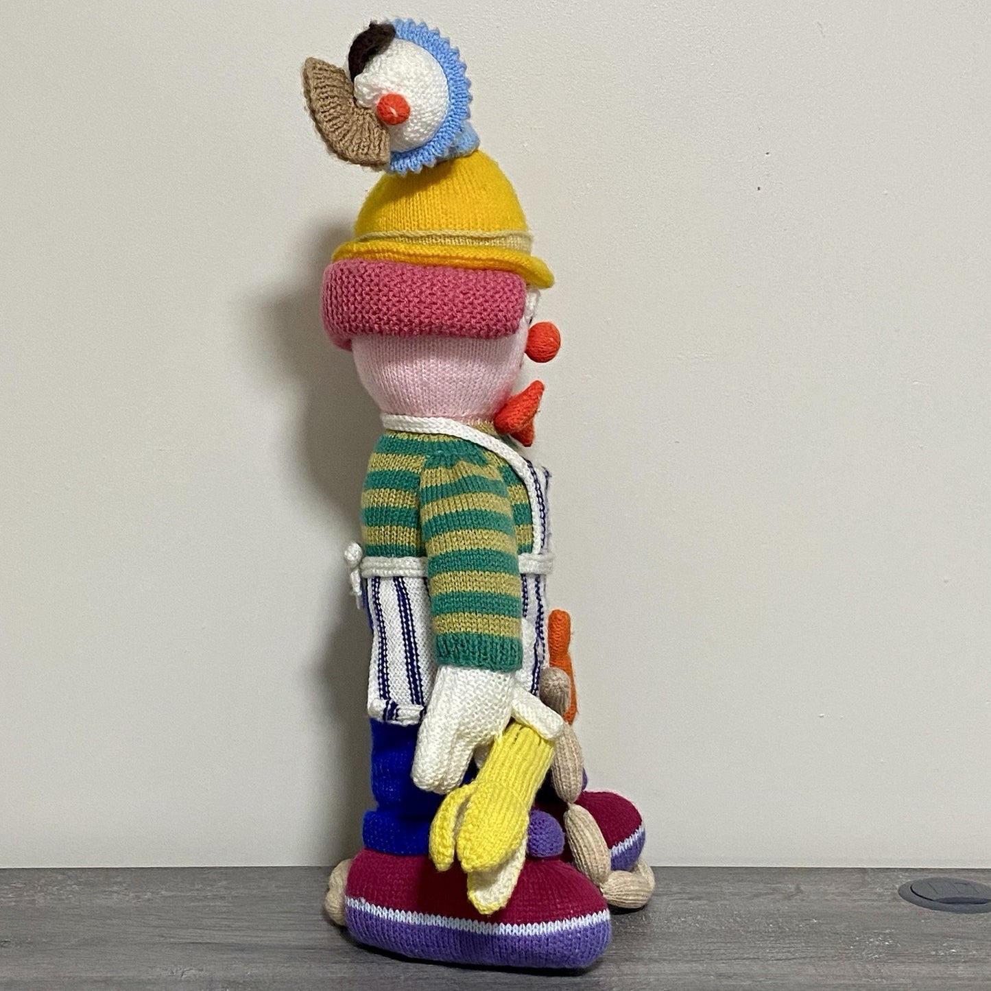 Vintage Jean Greenhowe Hand Knitted XXL Large Butcher Clown Plush Soft Toy Rare