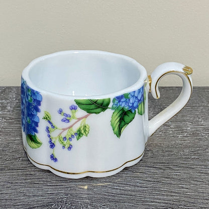 Stackable Tea Cup Coffee Mug Decorative Floral Butterfly Hydrangeas Gold Trim