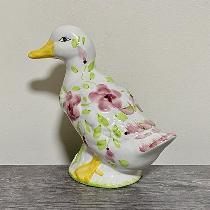 Vintage Floral Duck Bird Figurine Art Deco Pottery Retro Hand Painted 1970s Fig
