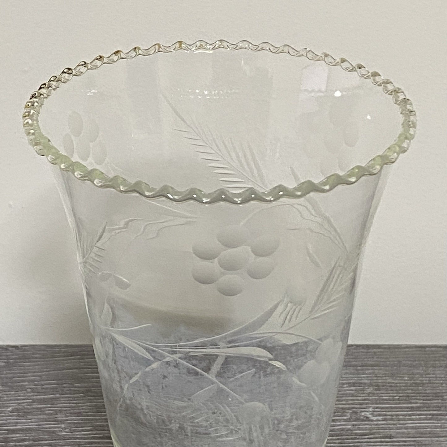 Vintage Crystal Cut Glass Clear Round Floral Art Deco Flared Rimmed Edge Vase