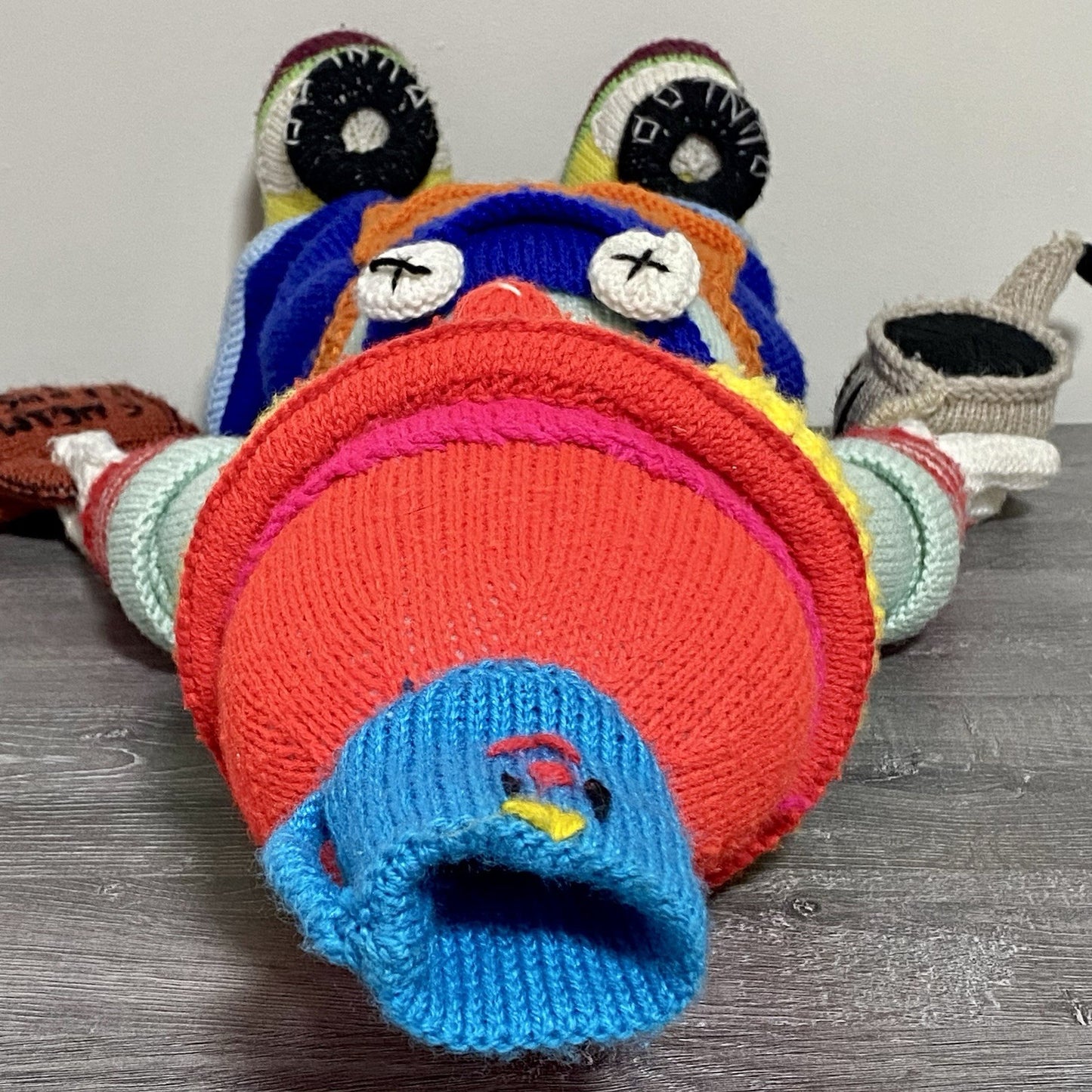 Vintage Jean Greenhowe Hand Knitted XXL Large Mechanic Clown Plush Soft Toy Rare