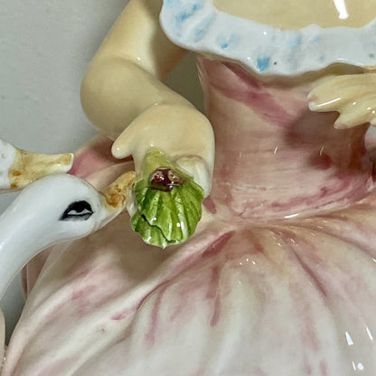 Vintage Arnart Creation Flower Planter Hand Painted Lady Feeding Swan Japan Rare