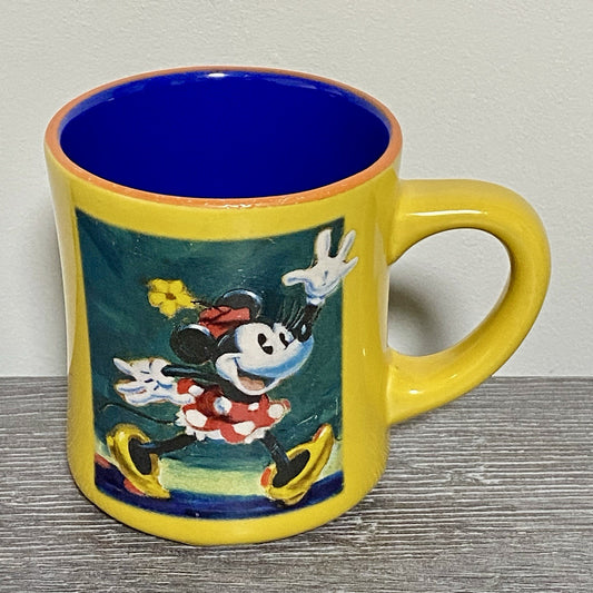 Official Disney Store Minnie Mouse Coffee Mug Yellow Vintage Retro Tea Cup Rare