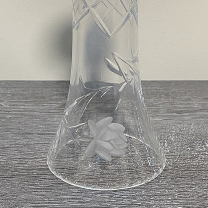 Vintage Crystal Cut Glass Clear Round Floral Art Deco Flared Fluted Flower Vase