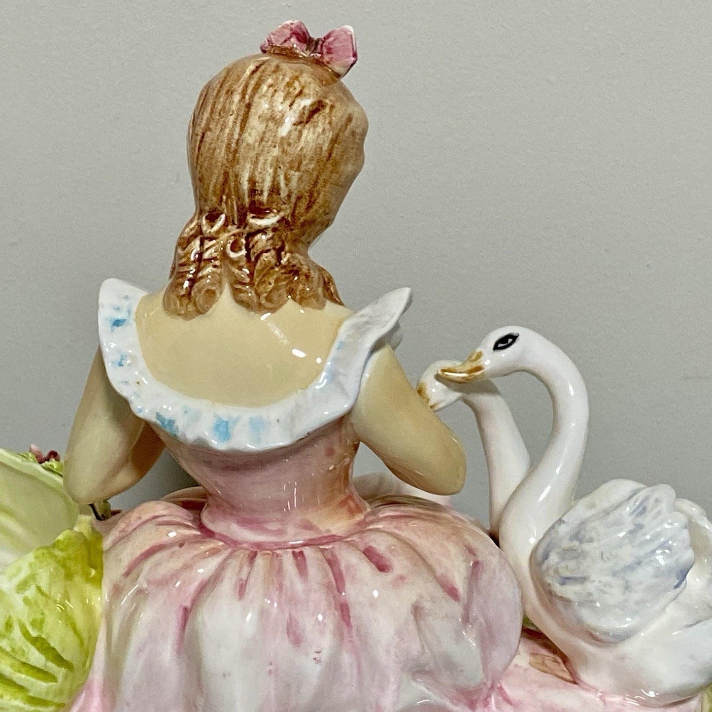 Vintage Arnart Creation Flower Planter Hand Painted Lady Feeding Swan Japan Rare