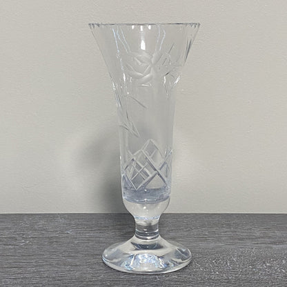 Vintage Crystal Cut Glass Clear Round Floral Art Deco Flared Fluted Flower Vase