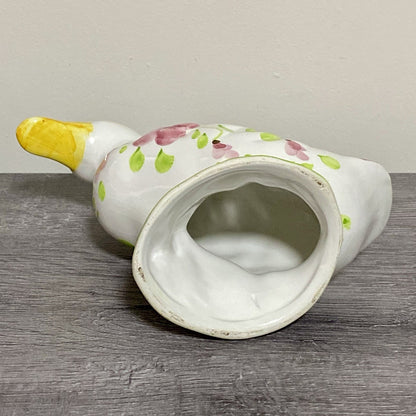 Vintage Floral Duck Bird Figurine Art Deco Pottery Retro Hand Painted 1970s Fig