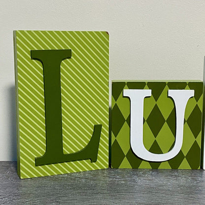 St Patrick’s Day “Lucky” Sign Plaque Display Green Wood Wooden Block Blocks Rare
