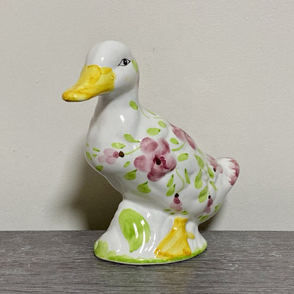 Vintage Floral Duck Bird Figurine Art Deco Pottery Retro Hand Painted 1970s Fig