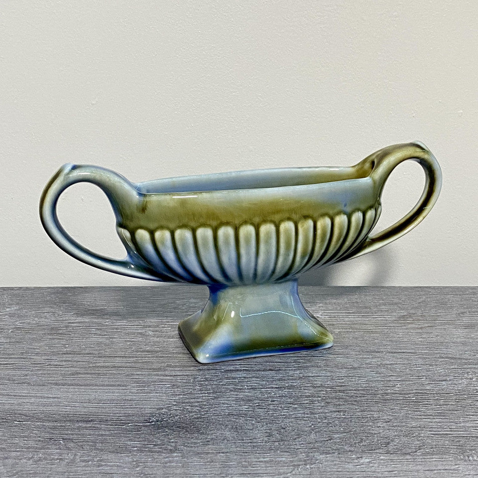 Vintage Irish Porcelain Blue Green Planter Double Handled 8 1/4” Length Ireland