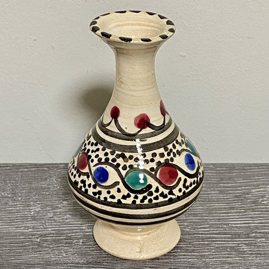Vintage Laouini Nabeul Tunisie Small Bud Vase Art Deco Patterned Pottery Rare