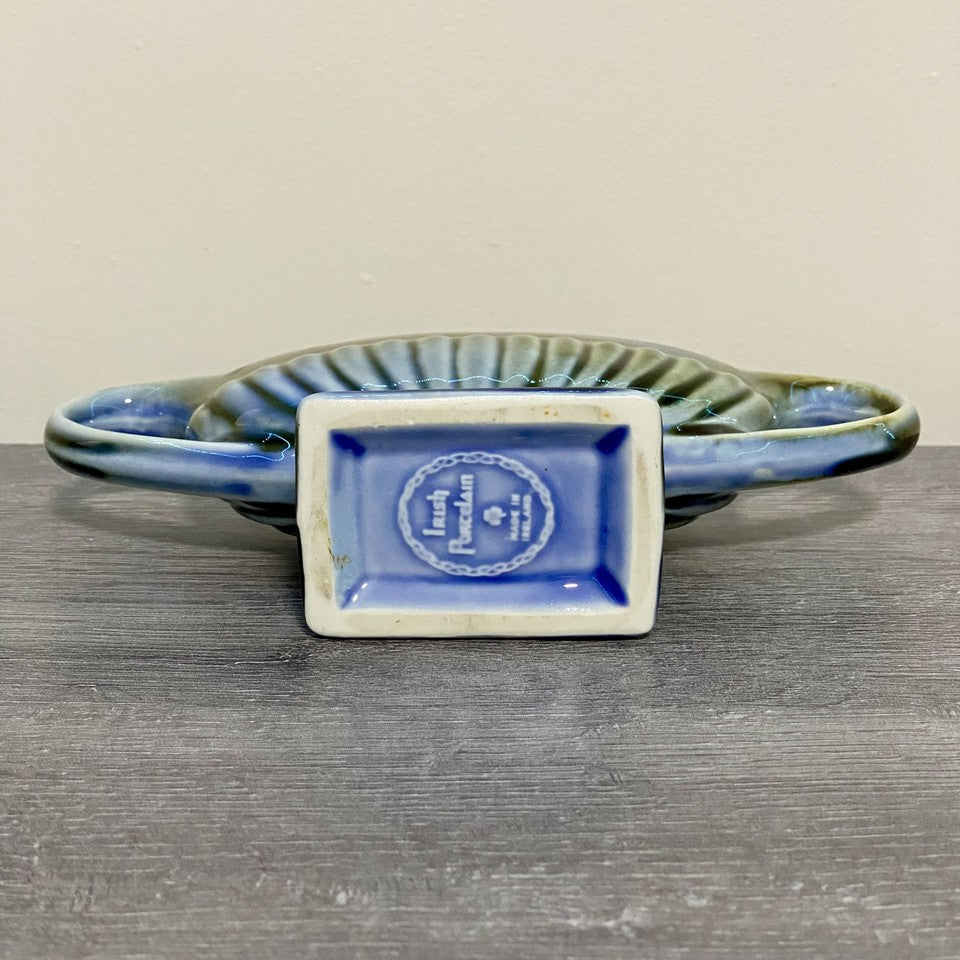 Vintage Irish Porcelain Blue Green Planter Double Handled 8 1/4” Length Ireland