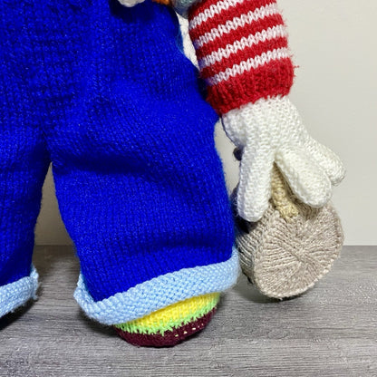 Vintage Jean Greenhowe Hand Knitted XXL Large Mechanic Clown Plush Soft Toy Rare