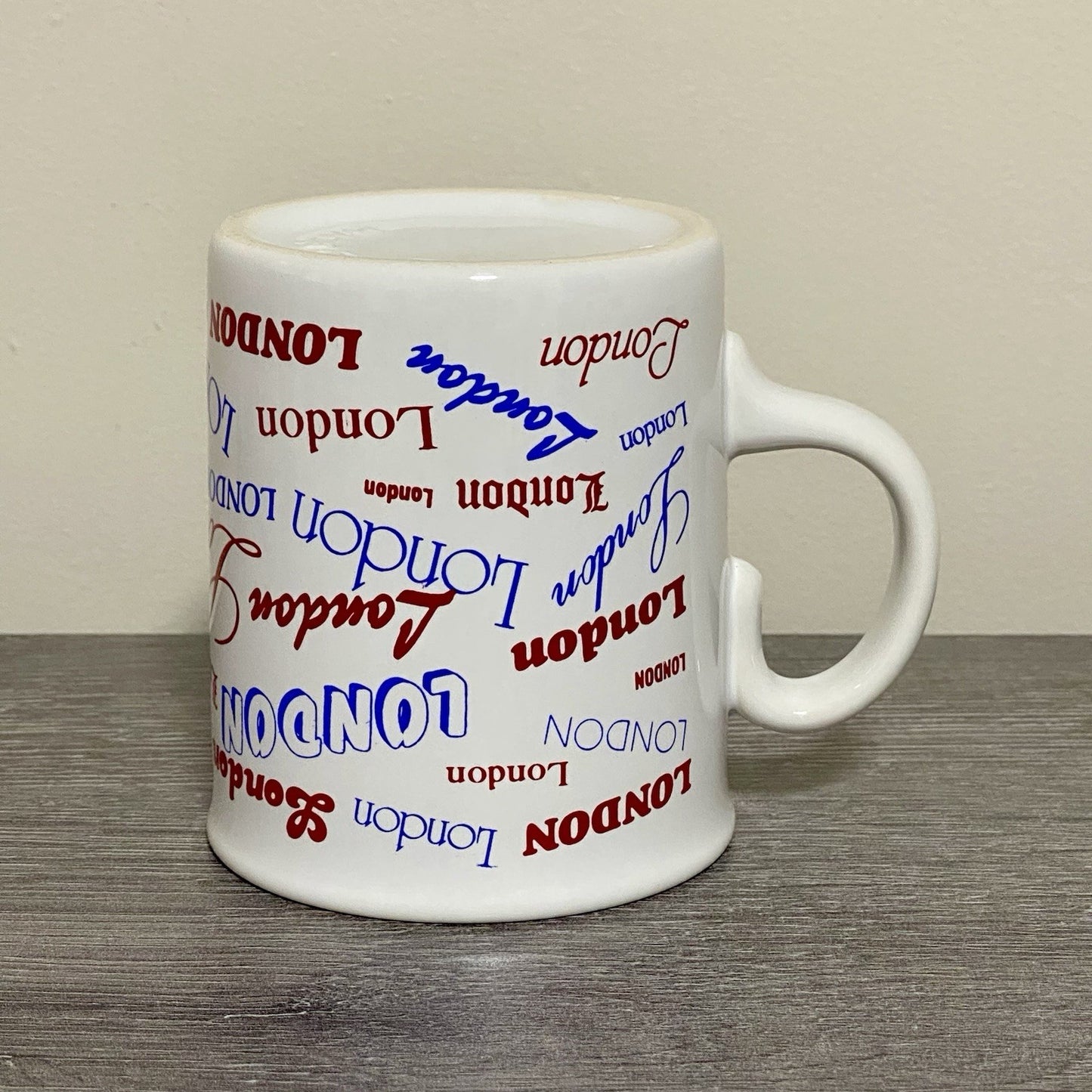 Vintage London Writing Fonts Coffee Mug Collectible Tea Cup Made In England Rare