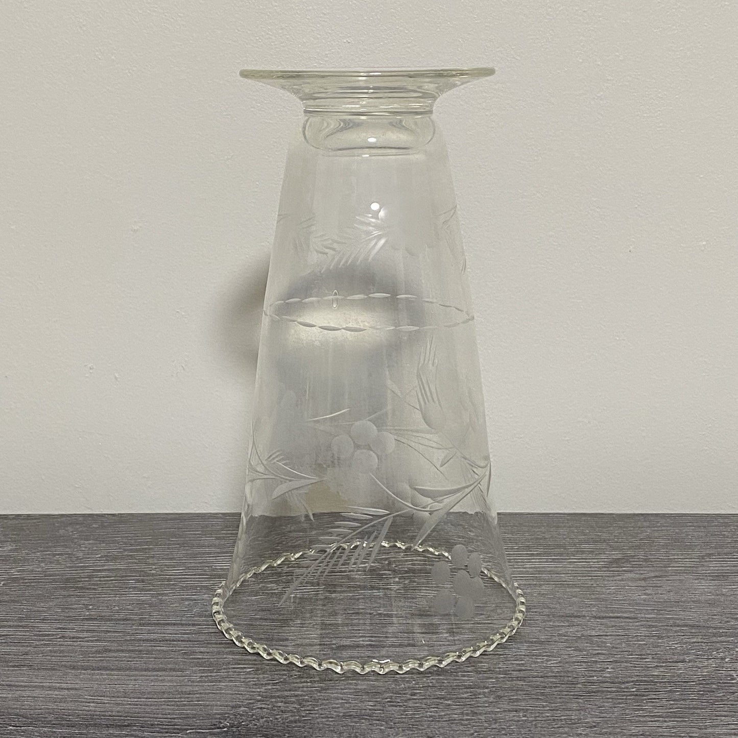 Vintage Crystal Cut Glass Clear Round Floral Art Deco Flared Rimmed Edge Vase