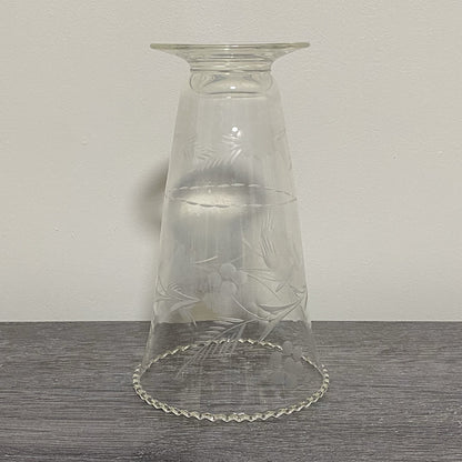 Vintage Crystal Cut Glass Clear Round Floral Art Deco Flared Rimmed Edge Vase