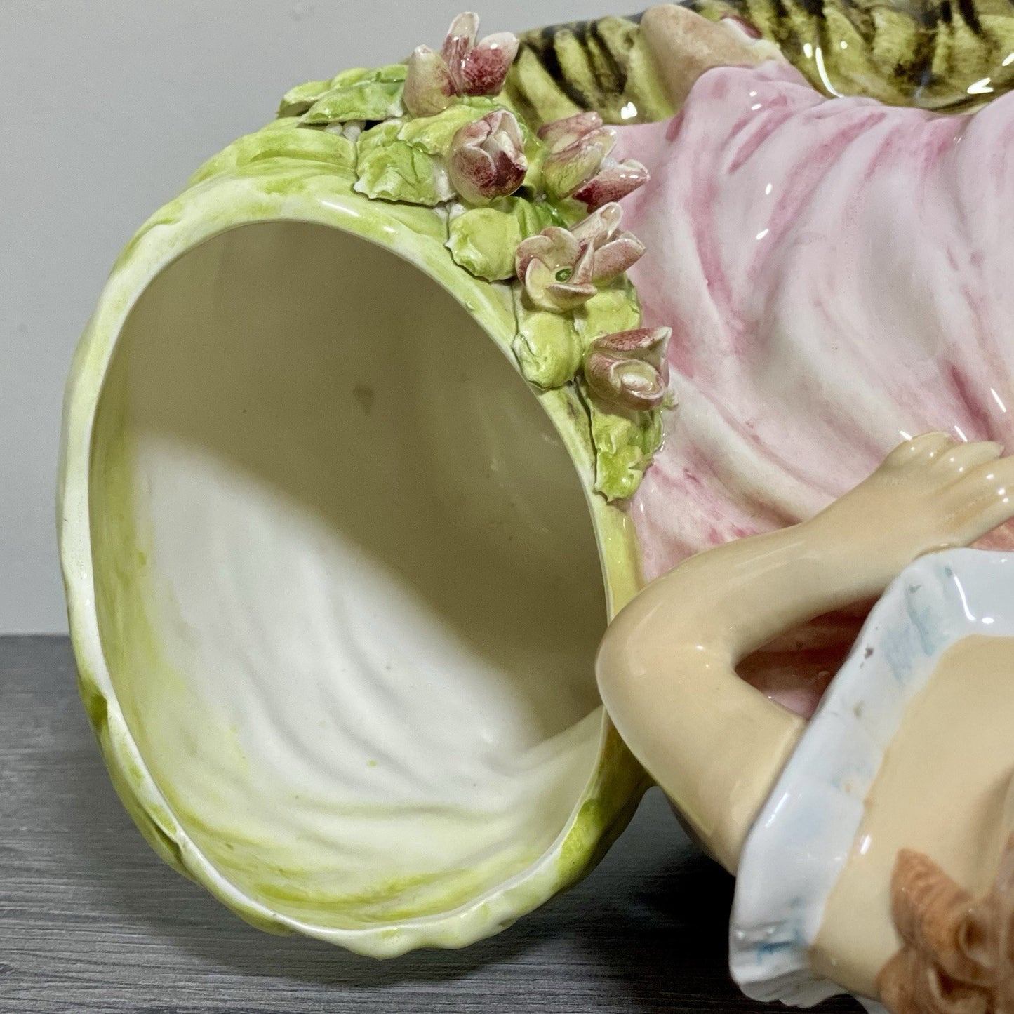 Vintage Arnart Creation Flower Planter Hand Painted Lady Feeding Swan Japan Rare