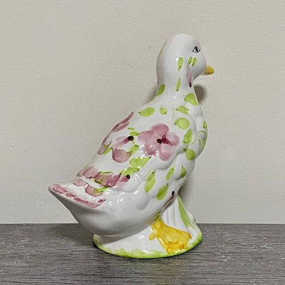 Vintage Floral Duck Bird Figurine Art Deco Pottery Retro Hand Painted 1970s Fig