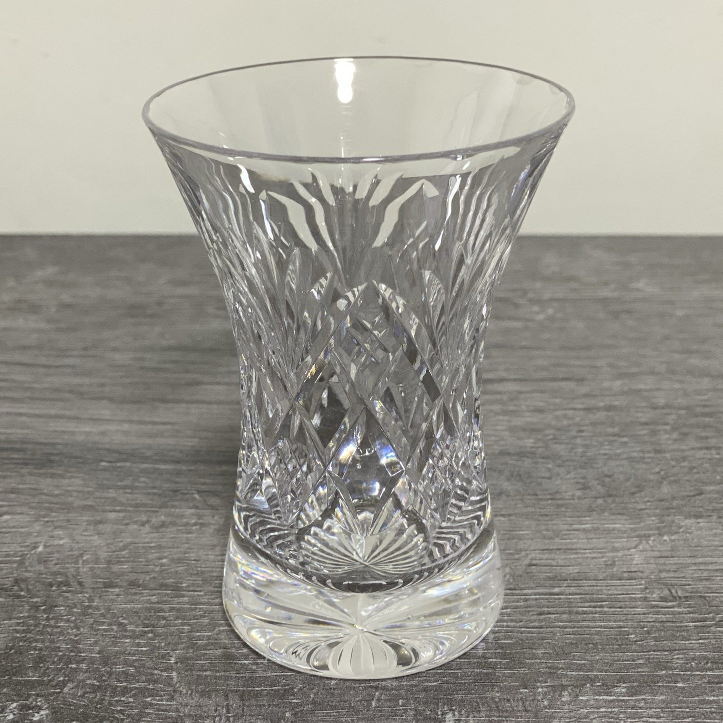 Vintage Small Round Cut Crystal Glass Vase Art Deco Diamond Pattern Retro Style