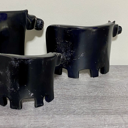 Hippo Sculpture Figurine Art Deco Soapstone 3 Piece Set Handmade Made In Kenya