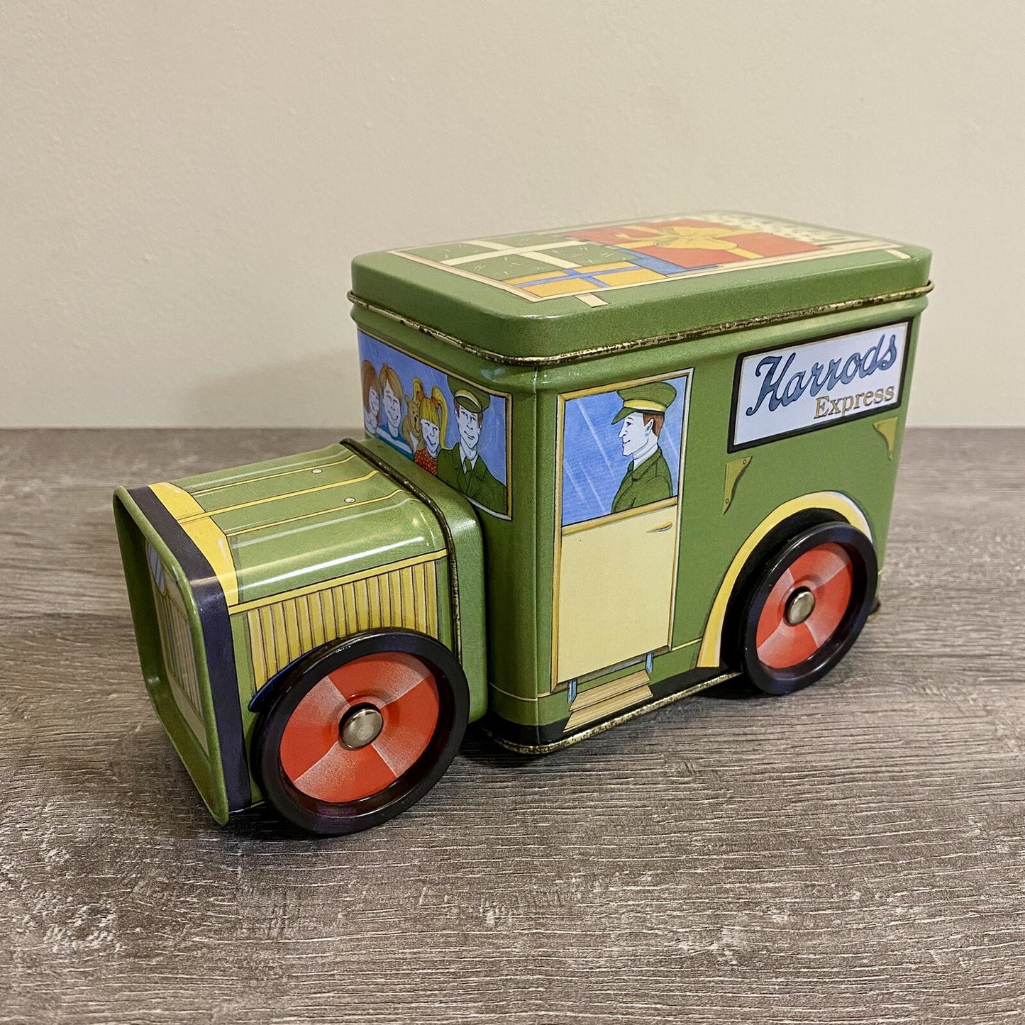 Vintage Harrods Express Truck Car With Moving Wheels & Lid Collectible Tin Rare