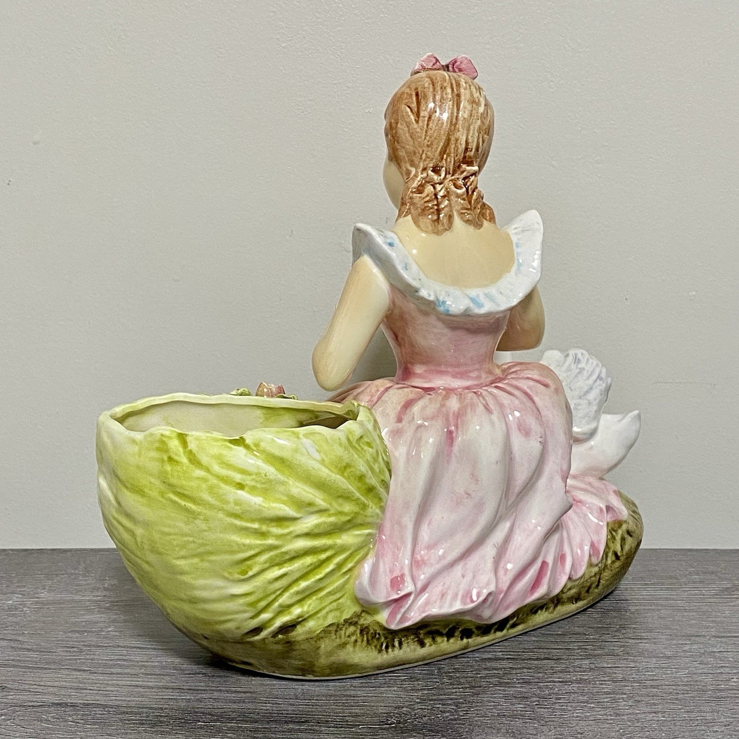 Vintage Arnart Creation Flower Planter Hand Painted Lady Feeding Swan Japan Rare
