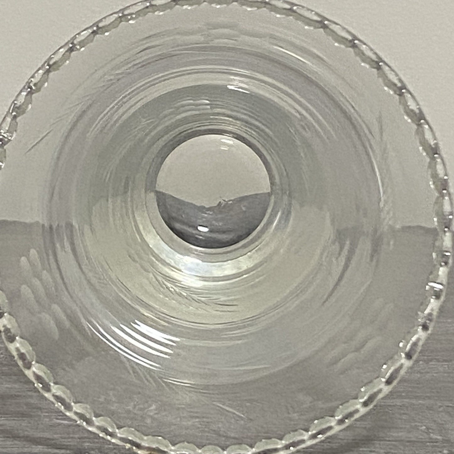 Vintage Crystal Cut Glass Clear Round Floral Art Deco Flared Rimmed Edge Vase