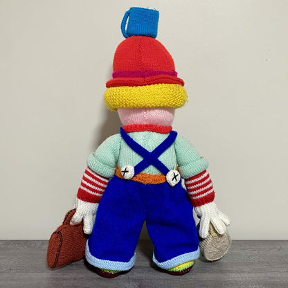 Vintage Jean Greenhowe Hand Knitted XXL Large Mechanic Clown Plush Soft Toy Rare