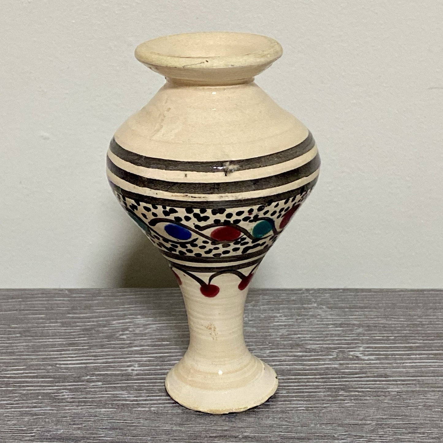 Vintage Laouini Nabeul Tunisie Small Bud Vase Art Deco Patterned Pottery Rare