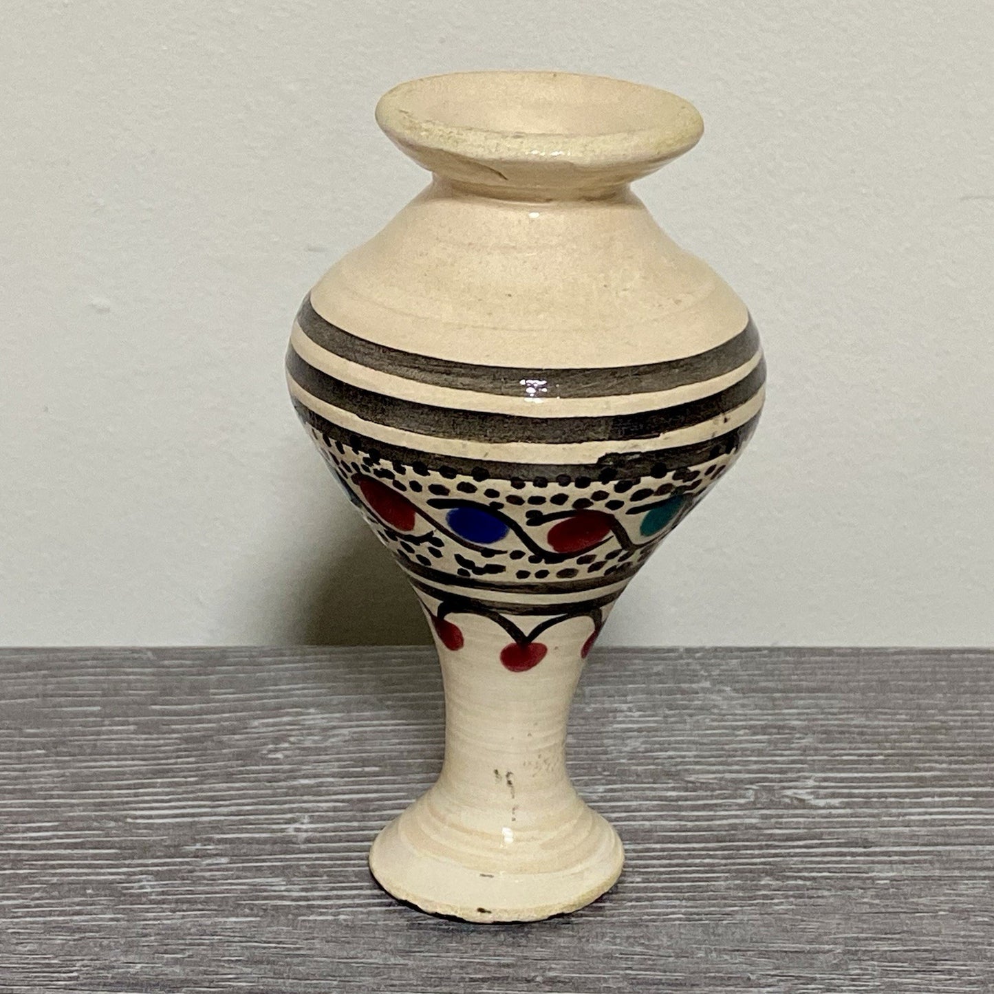 Vintage Laouini Nabeul Tunisie Small Bud Vase Art Deco Patterned Pottery Rare