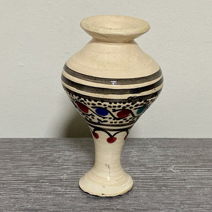 Vintage Laouini Nabeul Tunisie Small Bud Vase Art Deco Patterned Pottery Rare