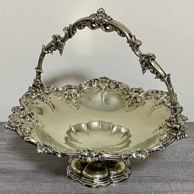 Antique Walker & Hall Sheffield Fruit Bowl With Handle Silver Plate 10” Art Rare