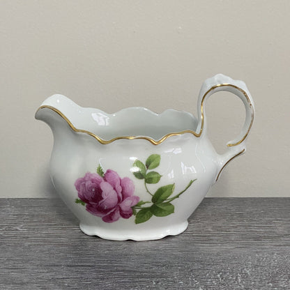 Vintage Bavaria Sugar Bowl & Creamer Jug Set Wild Rose Floral Design Gold Trim
