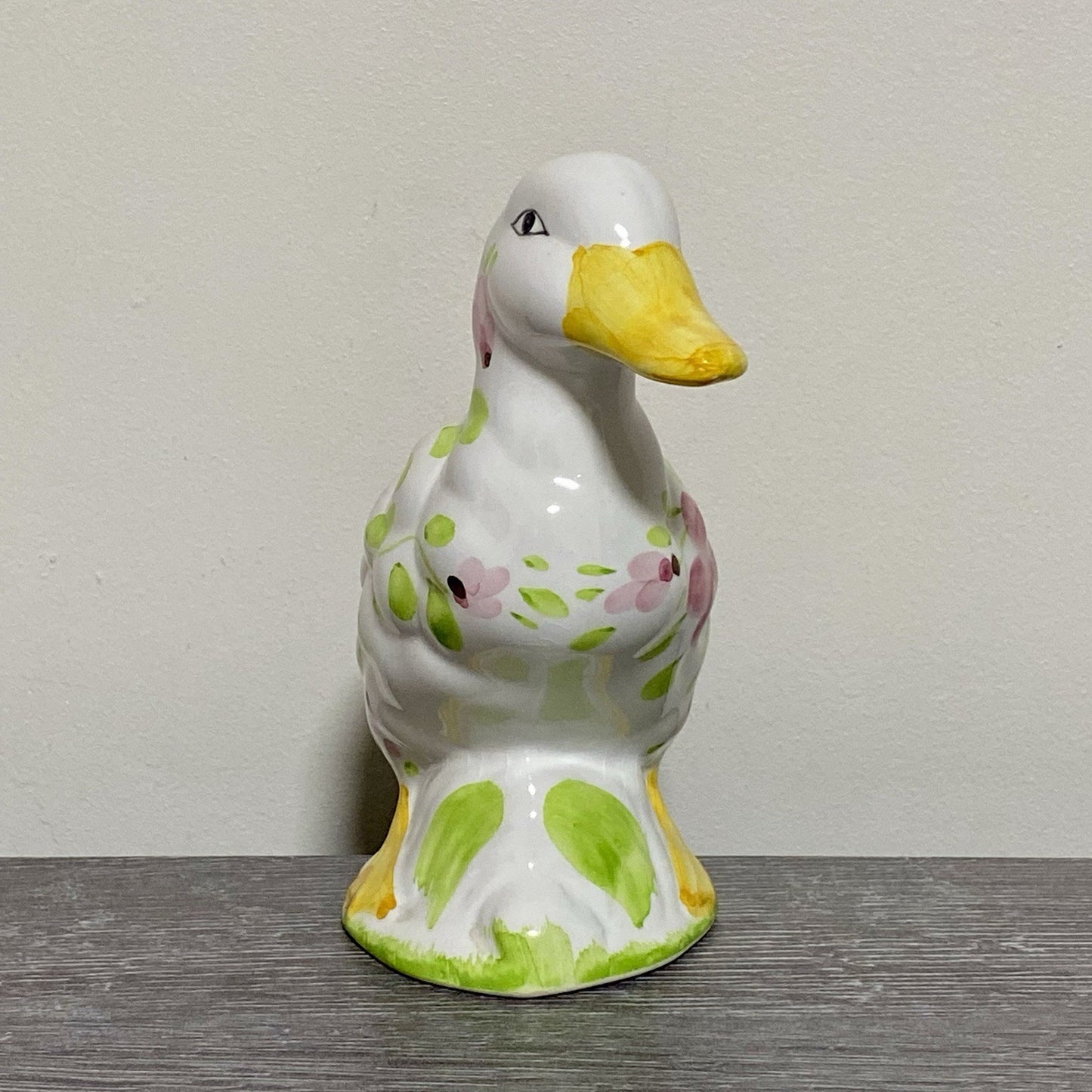 Vintage Floral Duck Bird Figurine Art Deco Pottery Retro Hand Painted 1970s Fig