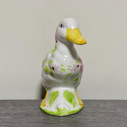 Vintage Floral Duck Bird Figurine Art Deco Pottery Retro Hand Painted 1970s Fig