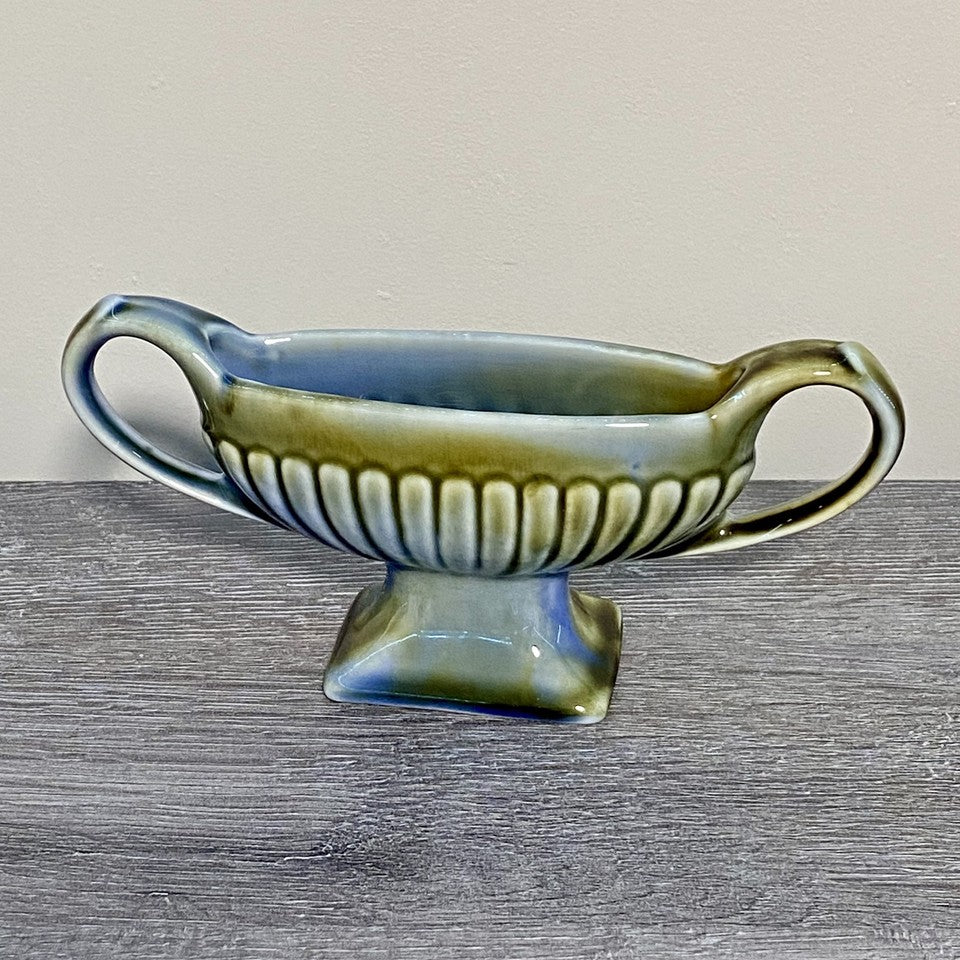 Vintage Irish Porcelain Blue Green Planter Double Handled 8 1/4” Length Ireland
