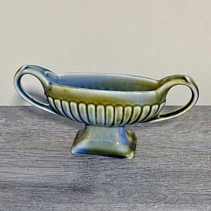 Vintage Irish Porcelain Blue Green Planter Double Handled 8 1/4” Length Ireland