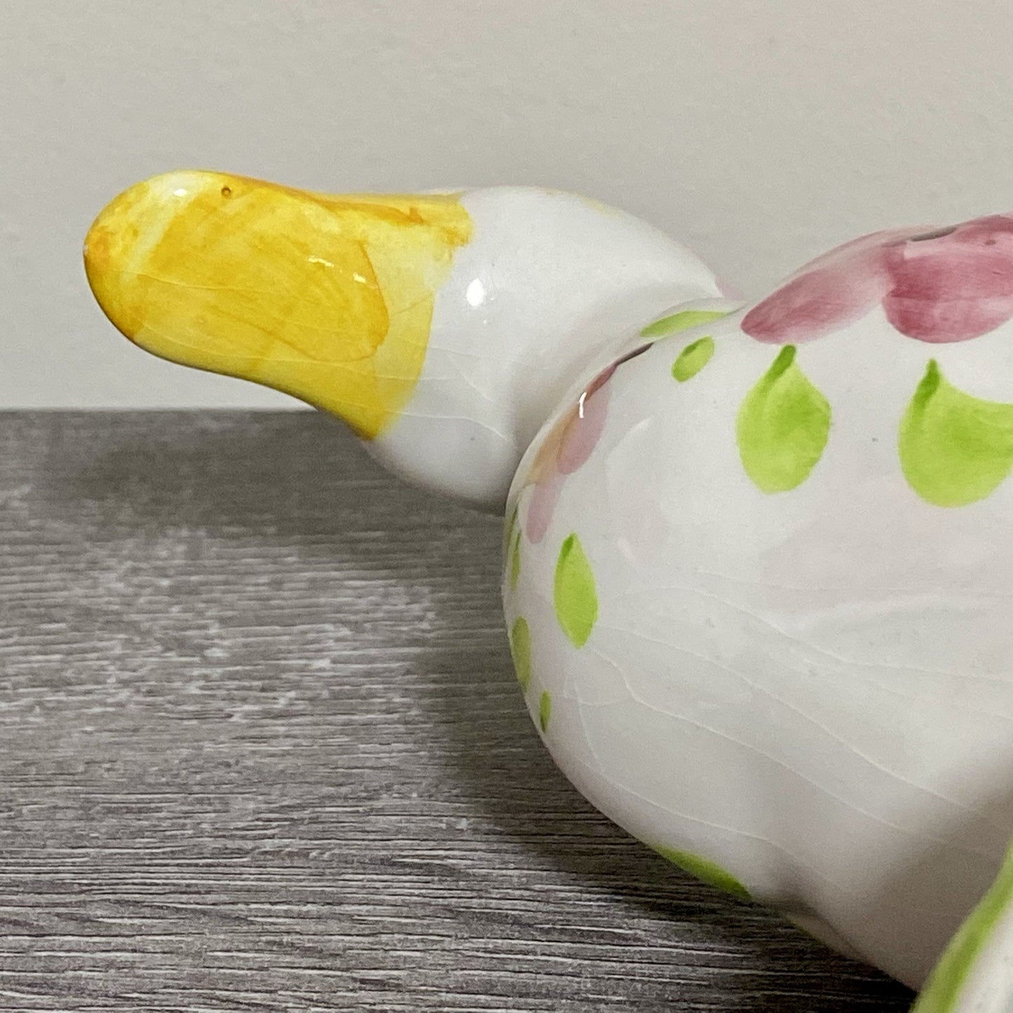 Vintage Floral Duck Bird Figurine Art Deco Pottery Retro Hand Painted 1970s Fig