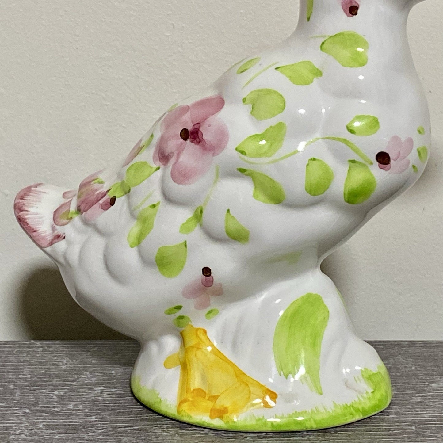 Vintage Floral Duck Bird Figurine Art Deco Pottery Retro Hand Painted 1970s Fig