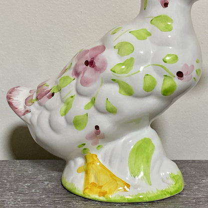Vintage Floral Duck Bird Figurine Art Deco Pottery Retro Hand Painted 1970s Fig