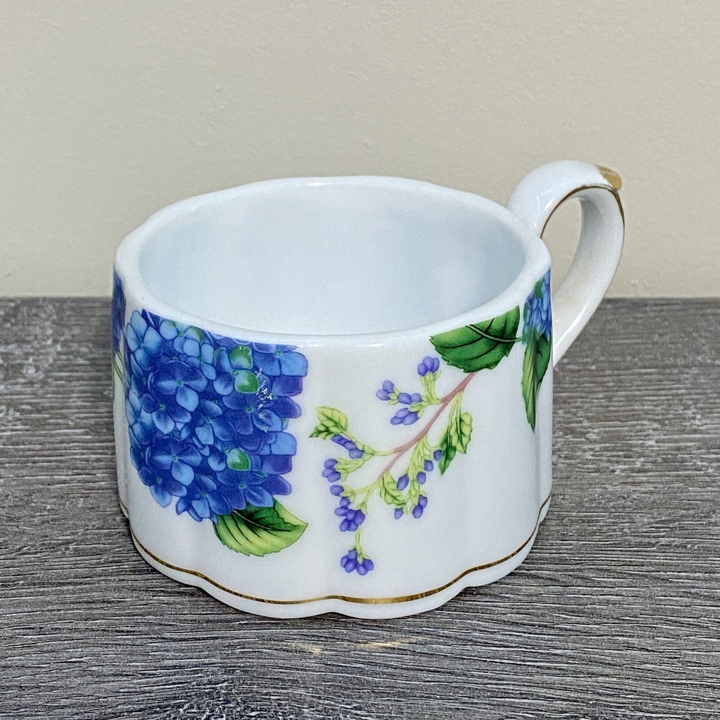 Stackable Tea Cup Coffee Mug Decorative Floral Butterfly Hydrangeas Gold Trim