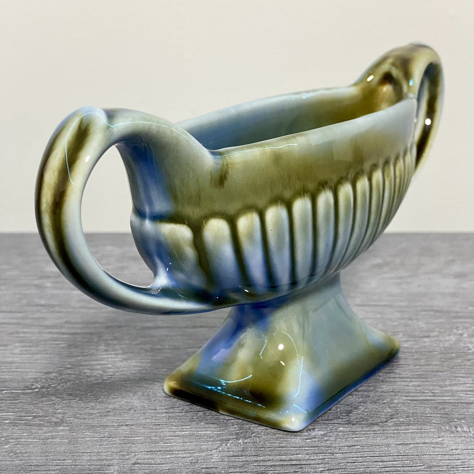 Vintage Irish Porcelain Blue Green Planter Double Handled 8 1/4” Length Ireland