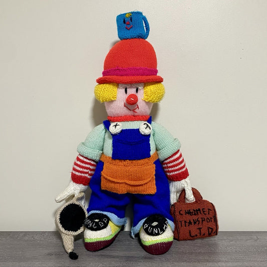 Vintage Jean Greenhowe Hand Knitted XXL Large Mechanic Clown Plush Soft Toy Rare