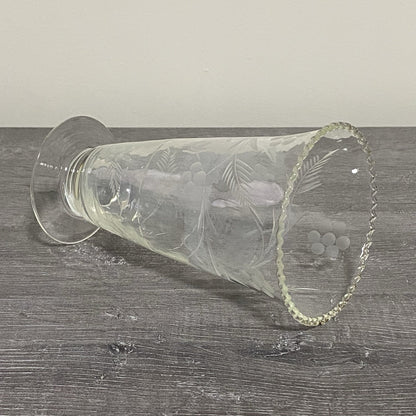 Vintage Crystal Cut Glass Clear Round Floral Art Deco Flared Rimmed Edge Vase
