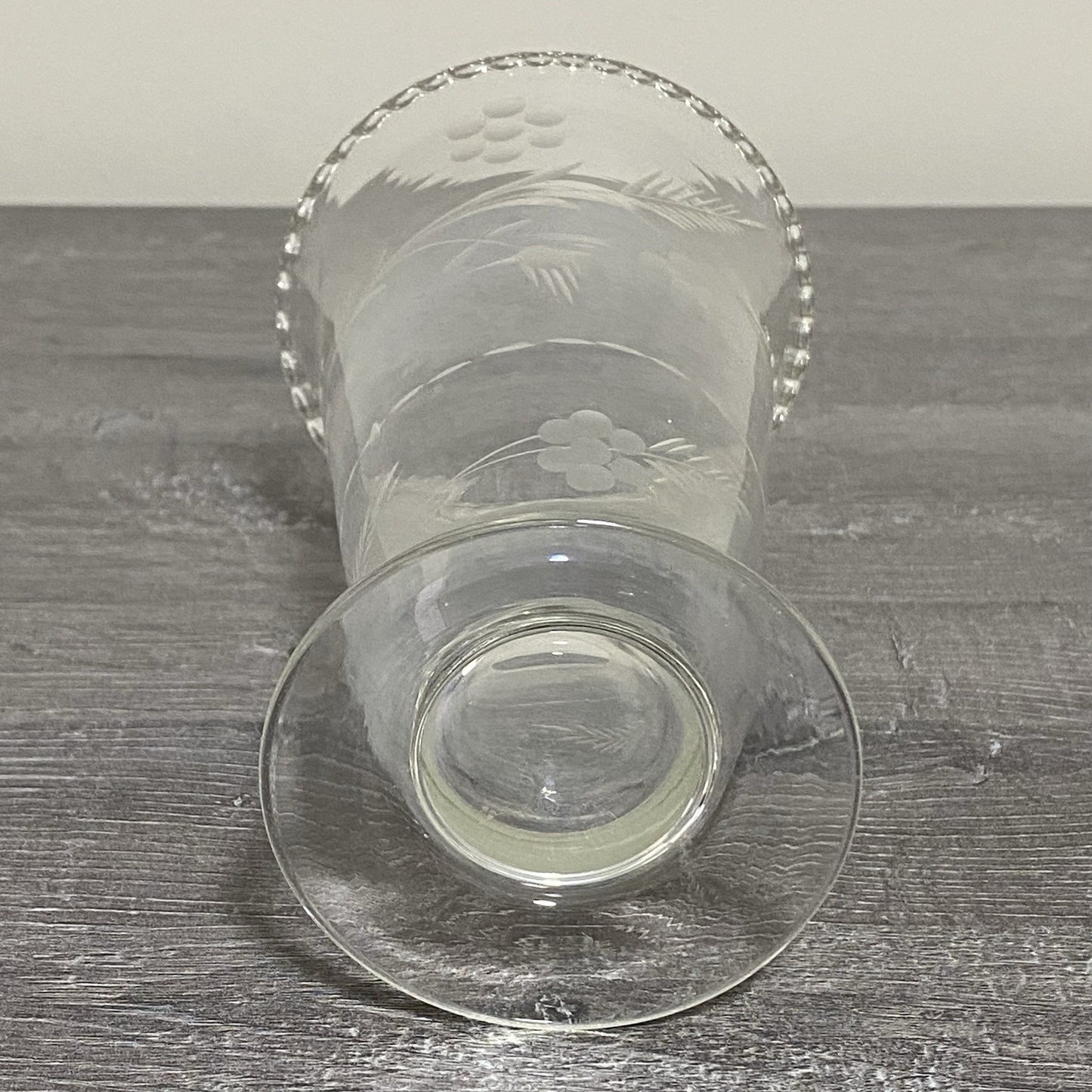Vintage Crystal Cut Glass Clear Round Floral Art Deco Flared Rimmed Edge Vase